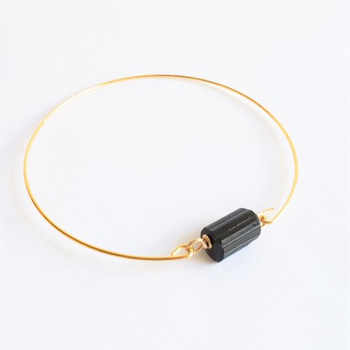 Vermeer Jewellery 天然水晶 黑碧璽原石極簡手環 手鐲 手工銅線繞線手鐲 美國18k金銅線