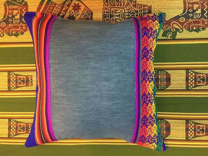 祕魯民族風拼接單寧個性抱枕-藍 - 枕頭/抱枕 - 其他材質 