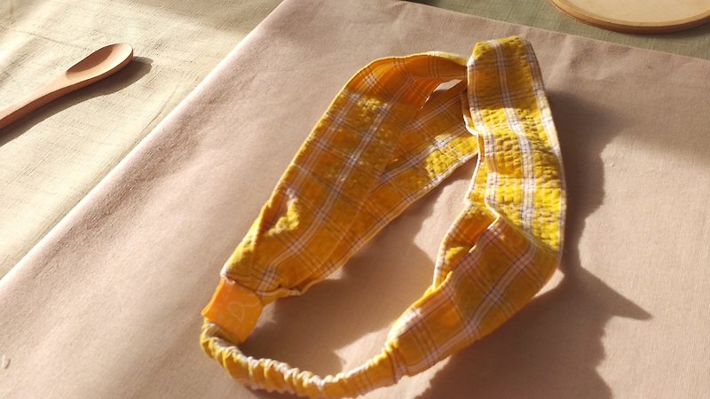 微醺檸檬塔－條紋 舒服泡泡布 l 限量一條 l 雙環 髮帶 日系 質感 - 髮帶/髮箍 - 其他人造纖維 黃色
