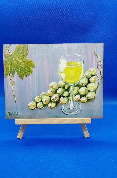 CosinessArt Still life Grapes and wine. Contemporary Art Original Artwork Romantic Painting