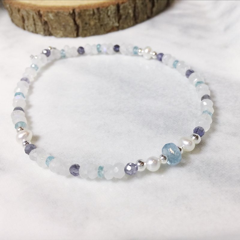 MH sterling silver natural stone custom series _ snow salt flower - Bracelets - Crystal Blue