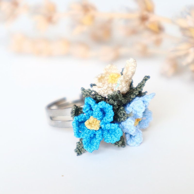 PREMIUM OYA lace Ring 【BOUQUET】Summer sky - General Rings - Other Man-Made Fibers Blue