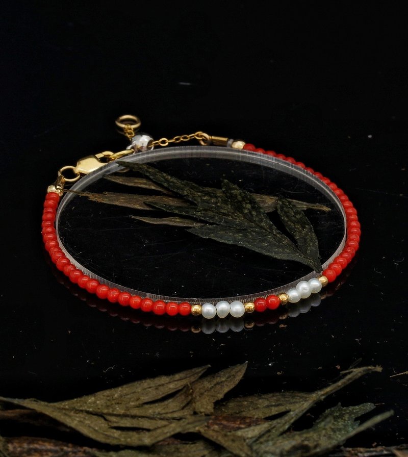 1/20 14K Gold Filled  2mm Corallo Rosso Mediterraneo Bracelet with Japan Cenfill - สร้อยข้อมือ - วัสดุอื่นๆ 