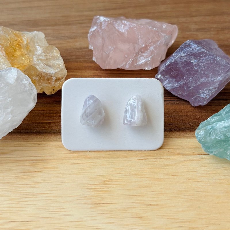 石光-天然礦石耳環-紫水晶07 - 耳環/耳夾/耳骨夾 - 半寶石 紫色