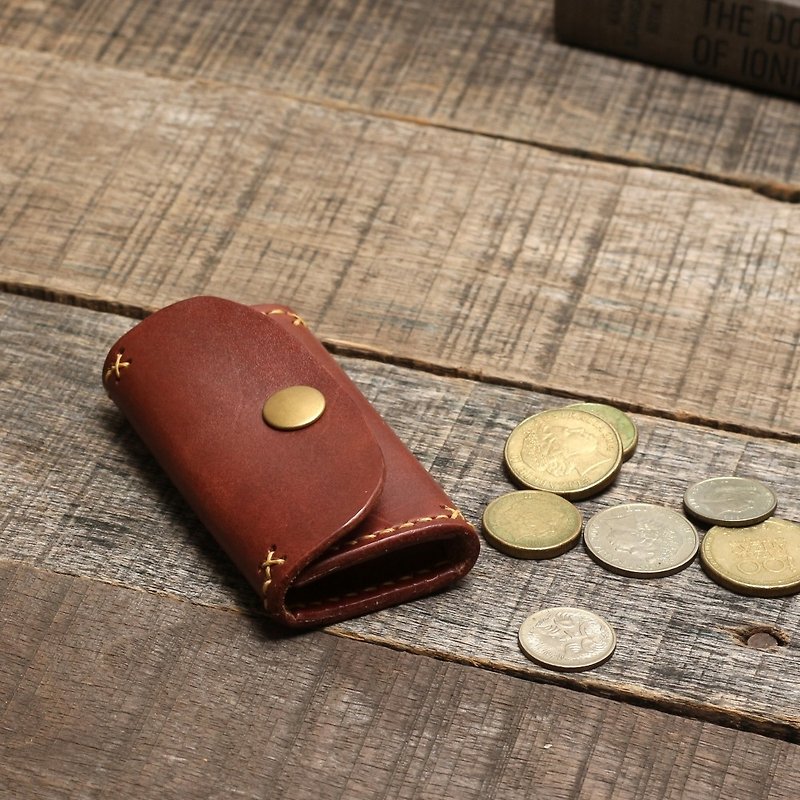 Rustic coin purse | coffee red hand-dyed vegetable tanned cow leather | multi-color - กระเป๋าใส่เหรียญ - หนังแท้ สีนำ้ตาล