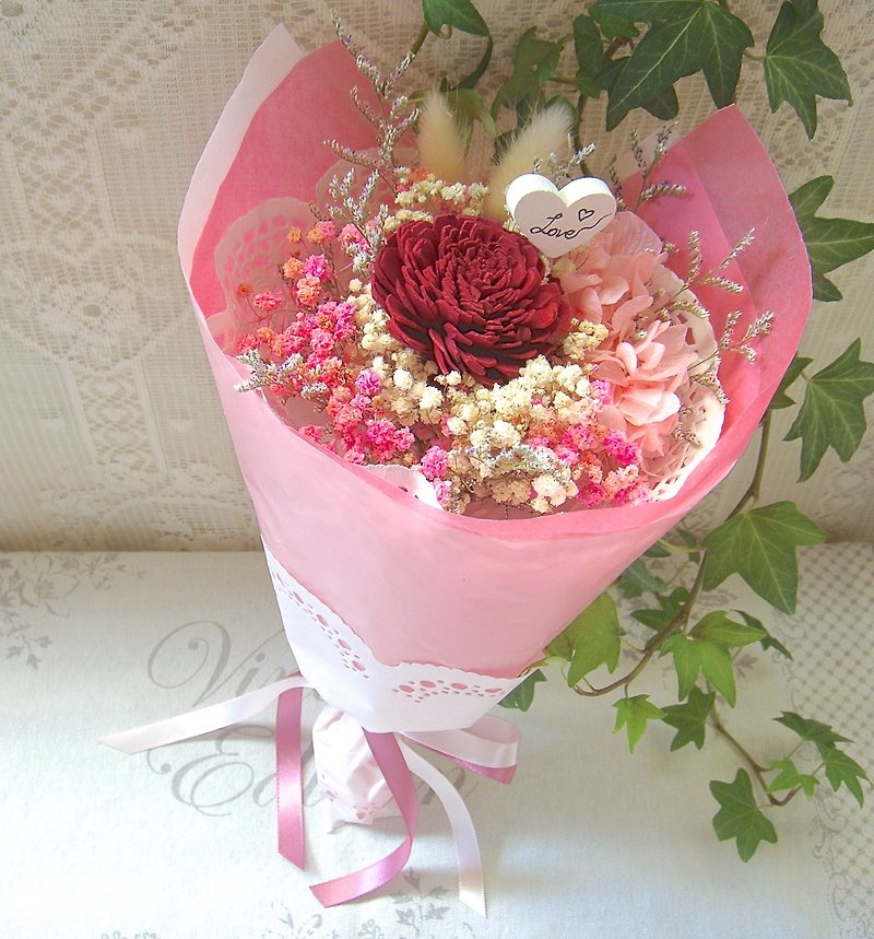 ✿Masako✿♡ラブソラ永遠の命の花の花束大きなドライフラワーの花束の誕生日プレゼント - 観葉植物 - 寄せ植え・花 レッド