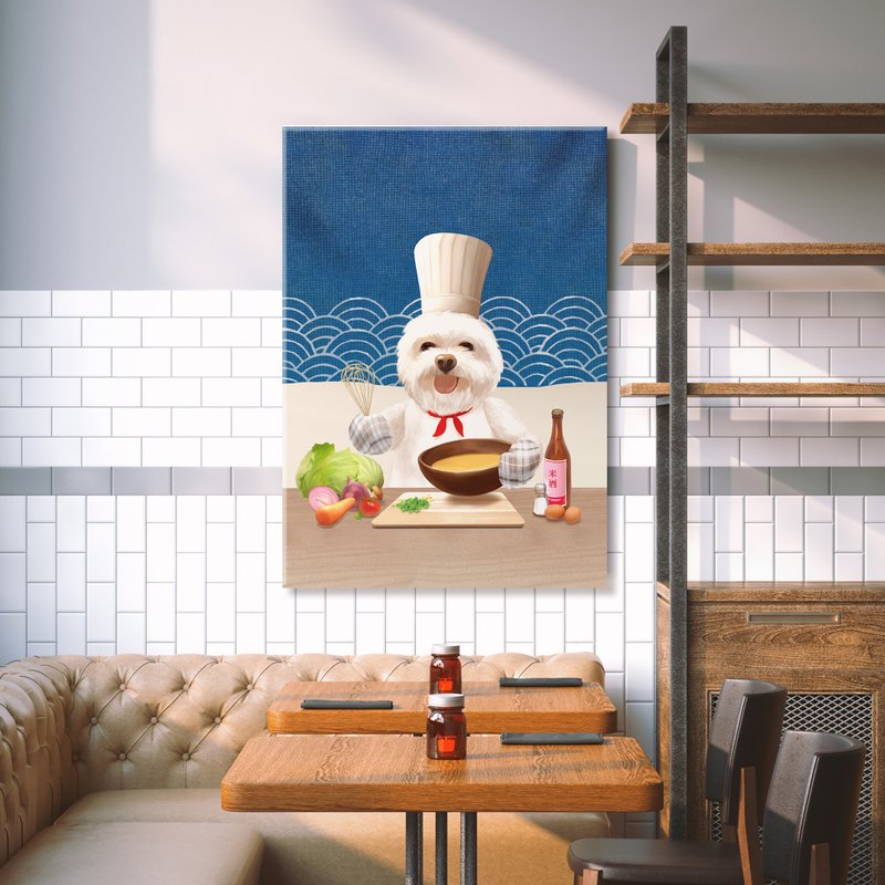 小主廚比熊狗狗藝術複製畫 - 職人暖心療癒插畫 - 海報/掛畫/掛布 - 其他材質 藍色