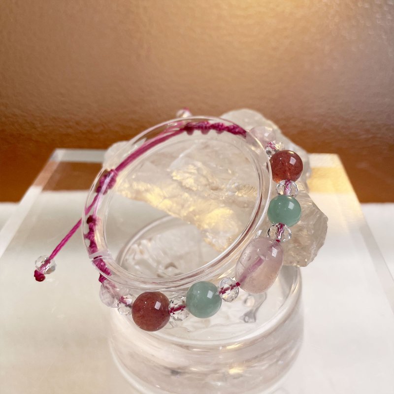 粉晶 東菱玉 草莓晶 白晶 天然 水晶  日本直郵 禮物 新年 - 手鍊/手環 - 水晶 粉紅色