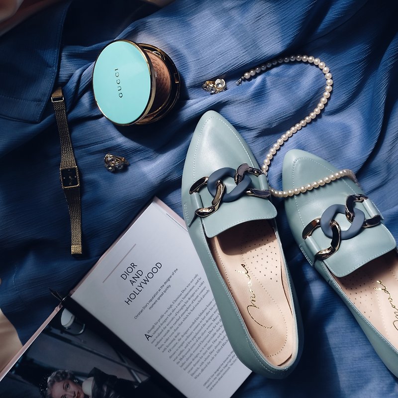 Moonlight blue Lok Fu high heels. Taiwan handmade full cowhide arch air cushion - High Heels - Genuine Leather Blue