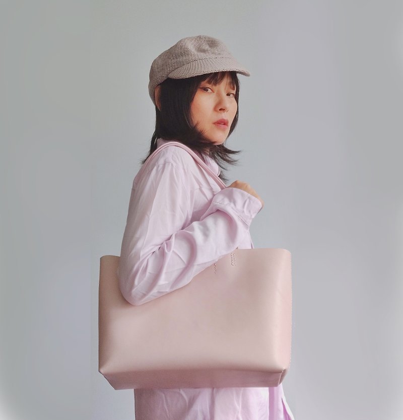 300g 超輕設計 裸粉色 托特包 tote bag - 手提包/手提袋 - 真皮 粉紅色