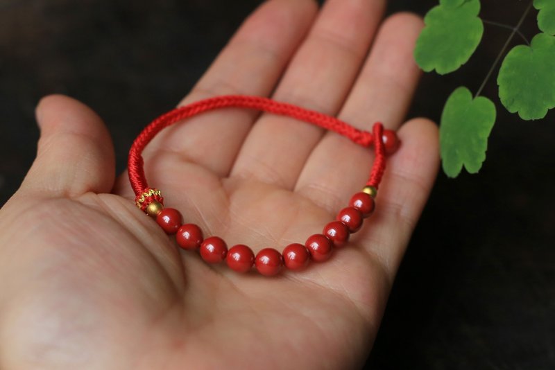 Spring and Autumn Handmade Rope | New Year Red Rope | High Content Imperial Sand Gold Spacer Beads | Auspicious Year - สร้อยข้อมือ - เครื่องประดับพลอย สีแดง