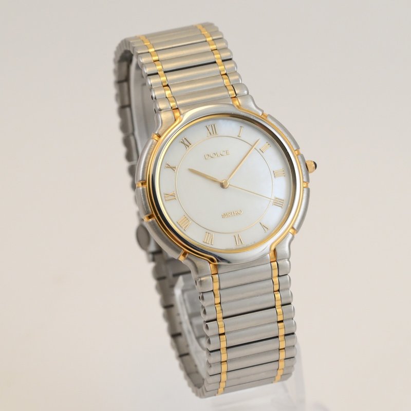 SEIKO DOLCE 男性用腕時計 QUARTZ シェルパール文字盤 ローマンインデックス ゴールド/シルバー Ref.5E31-6B20 手錶 古董錶 - 男錶/中性錶 - 不鏽鋼 