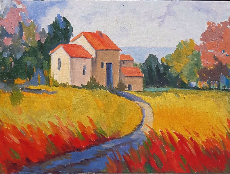 Fall in Toscana 15,8*12 inches 40*30 cm by Andriy Stadnyk Oil Painting Landscape - 壁貼/牆壁裝飾 - 其他材質 多色