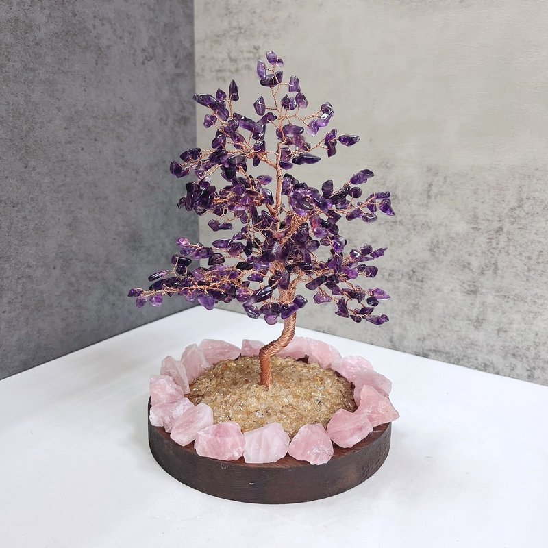 紫晶發財樹/生命樹 黃水晶粉晶原礦舖底 - 擺飾/家飾品 - 水晶 