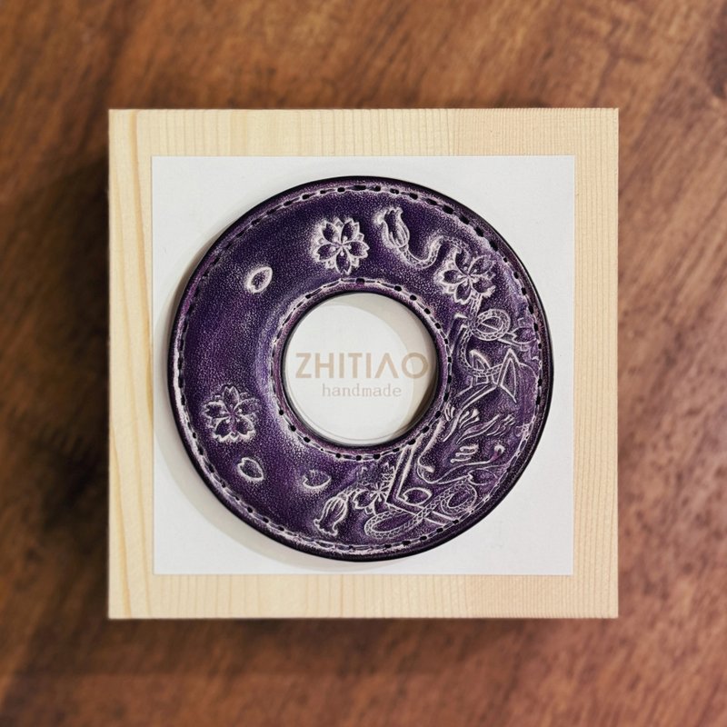 原創手工製作牛皮劍道刀鐔 御先稻荷 霧蠟紫 劍鍔 Tsuba - 運動配件 - 真皮 紫色