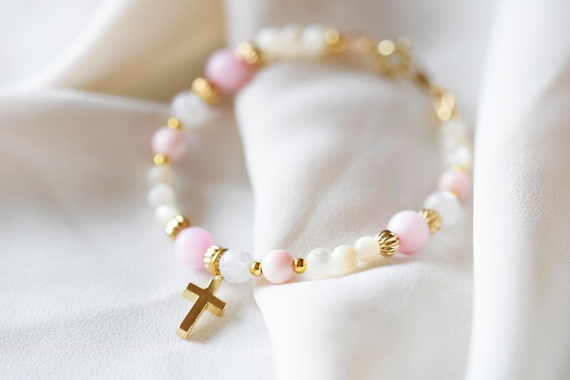 The Sweet Tender。White Moonstone Peach Jade Natural Stone Bracelet - Bracelets - Crystal Pink