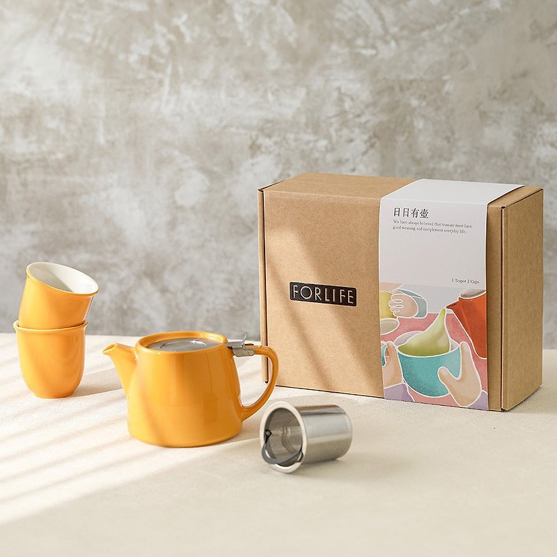 [Daily Pot Gift Box] Tree Stump Teapot and Japanese Cup Holder Set One Pot and Two Cups - Teapots & Teacups - Porcelain 