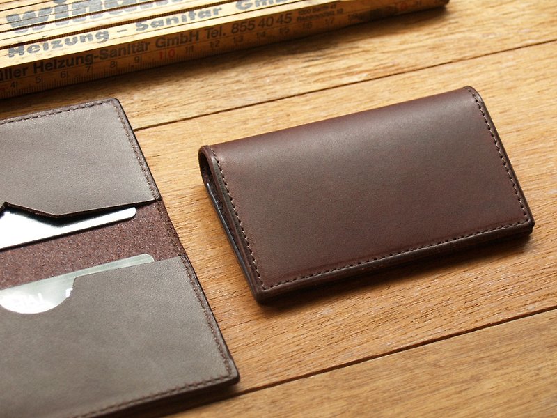 Leather Card Case ( Custom Name ) - Dark Coffee - Card Holders & Cases - Genuine Leather Brown