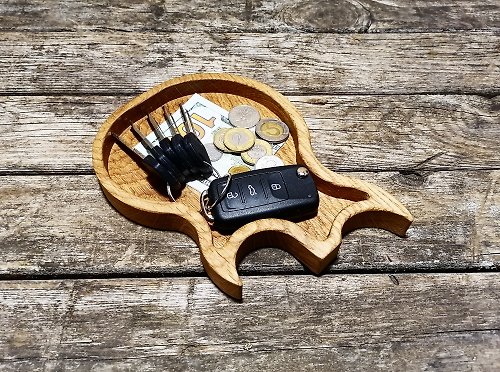 PetraWoodShop Custom Guitar Pick Holder, Wooden Tray Guitar Shaped, Valet Tray, Catch All Tray