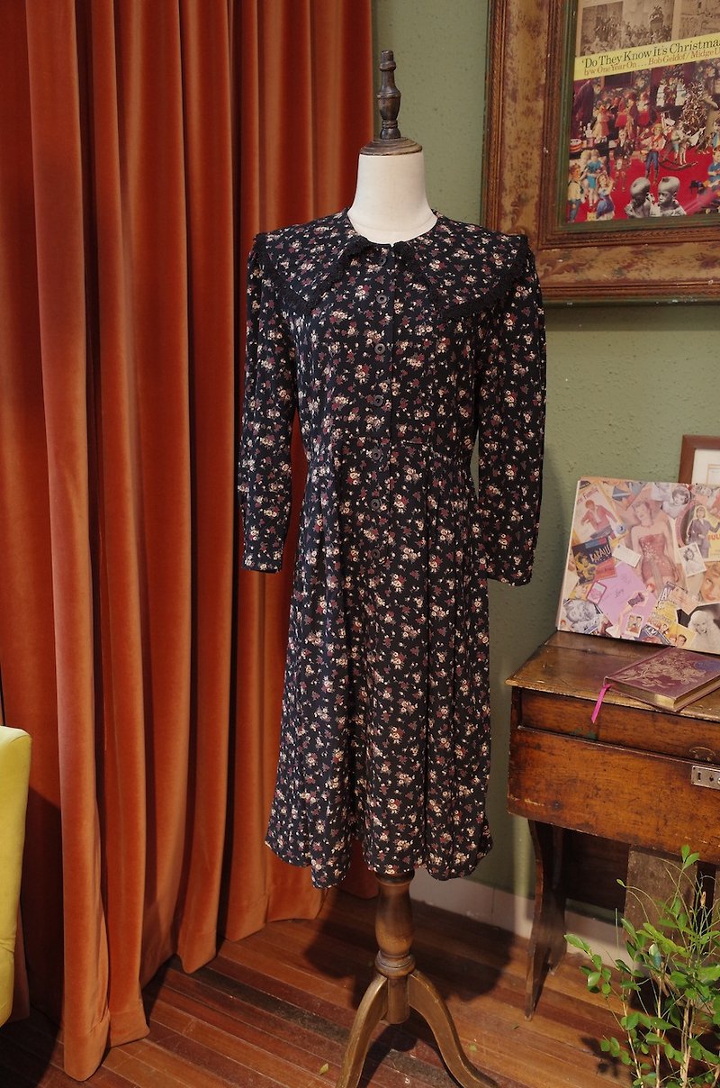 vintage dress lapel floral dress - One Piece Dresses - Other Materials 