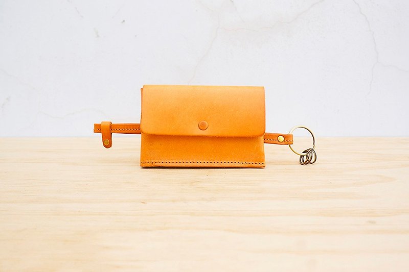 New leather genius key wallet (customizable lettering) - ที่ห้อยกุญแจ - หนังแท้ สีส้ม