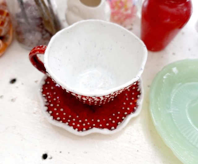 Ceramic Red Mushroom Tableware Home Teapot Kettle Cup Saucer Plate