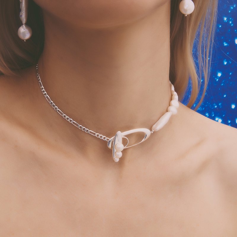 Multiverse - 時空旅行白色巴洛克珍珠短鍊-純銀 - 項鍊 - 純銀 銀色