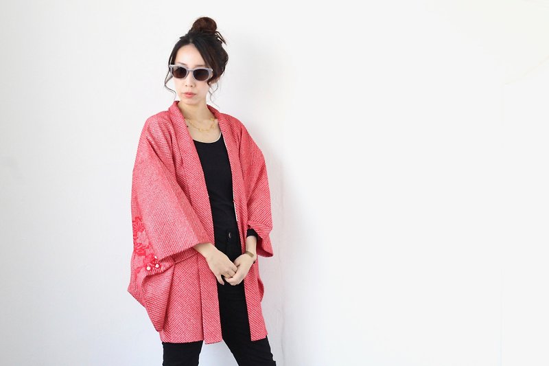 SHIBORI kimono jacket, japanese fashion /4138 - 女大衣/外套 - 絲．絹 紅色