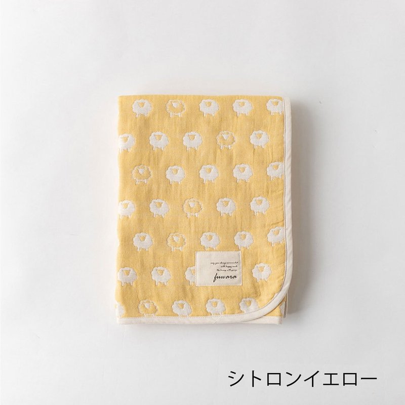 【日本fuwara六重紗小蓋毯、浴巾】黃色綿羊小蓋毯 - 毛巾/浴巾 - 棉．麻 藍色
