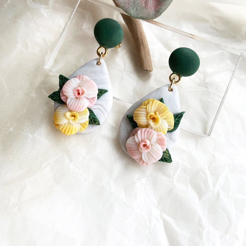 Maureen-Flowers on the Rocks-Summer-Small Water Drops-Handmade Soft Pottery Earrings - Earrings & Clip-ons - Pottery Green