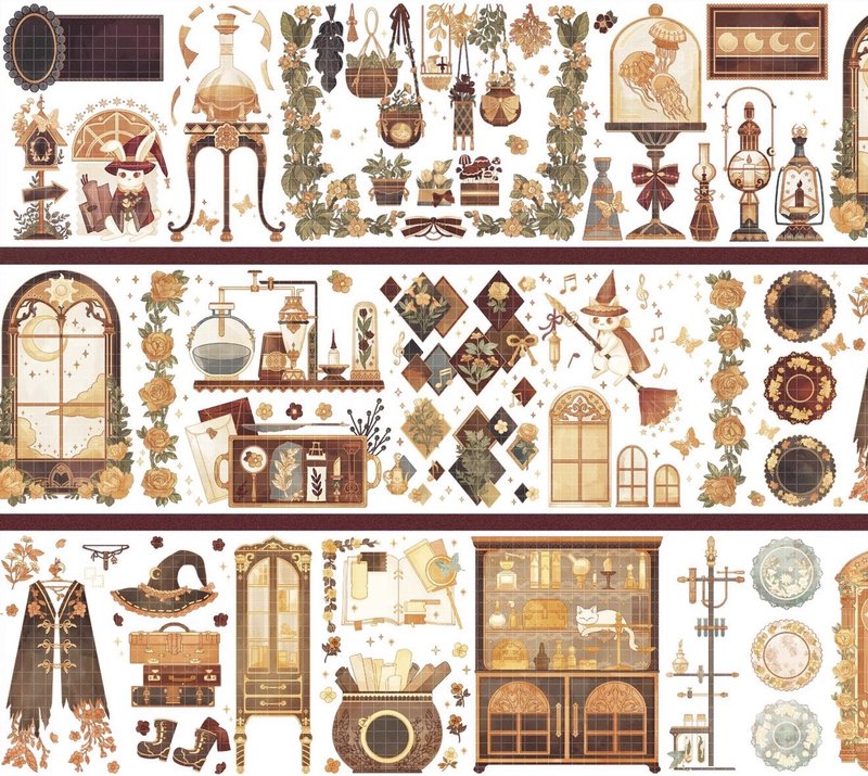 魔女屋 不思議な童話絵本 PET 古銅金 10米卷 台灣製 巨畫幅 - 紙膠帶/和紙/PET - 其他材質 多色