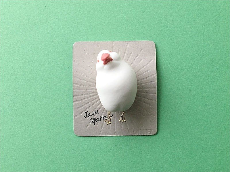 Cocking Java sparrow brooch [white] - Brooches - Plastic White
