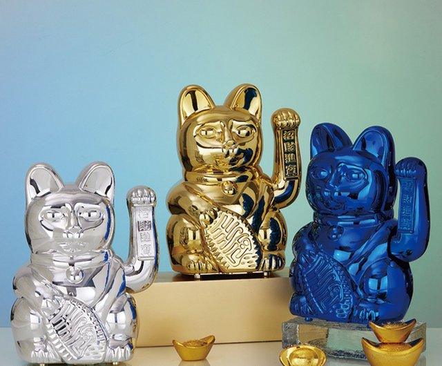 ブルー招き猫【大】 ジャンボ招き猫 特大幸運 カラフル 自動振る招き猫-ラッキー