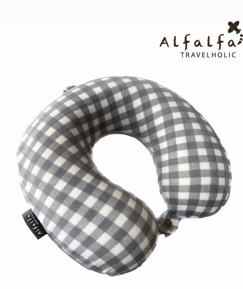 U Shaped Checkered Memory Foam Travel Neck Cushion - Gray/white checkered - หมอนรองคอ - ไฟเบอร์อื่นๆ สีเทา