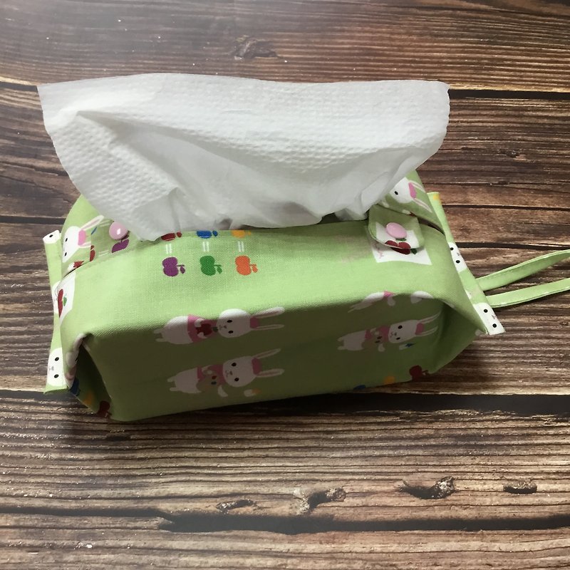 Home Car Tissue Cover Rabbit Painter - กล่องทิชชู่ - ผ้าฝ้าย/ผ้าลินิน สีเขียว
