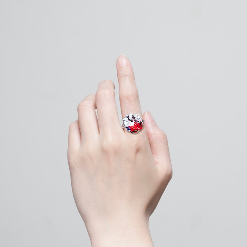 Blossom Ring mini ~一輪~(red white) - 戒指 - 紙 紅色