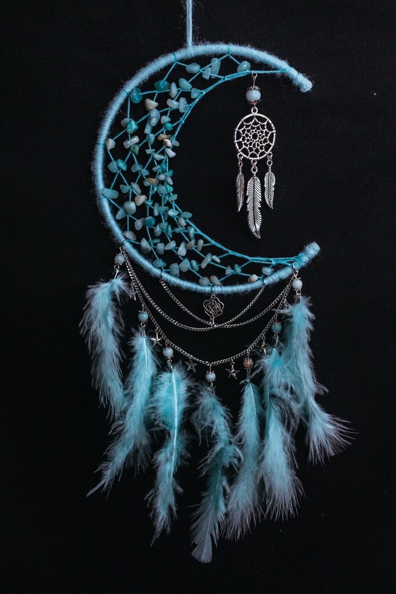 Handmade Dreamcatcher - 【Amazonyte Moon】 - Items for Display - Other Materials Blue