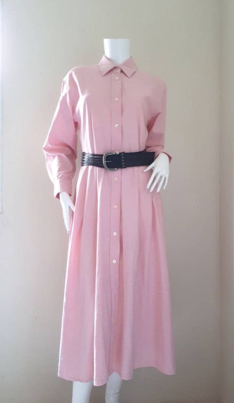 Valentino Daniel 古著粉色純棉襯衫洋裝，全圓裙設計，M 尺寸 - 洋裝/連身裙 - 棉．麻 