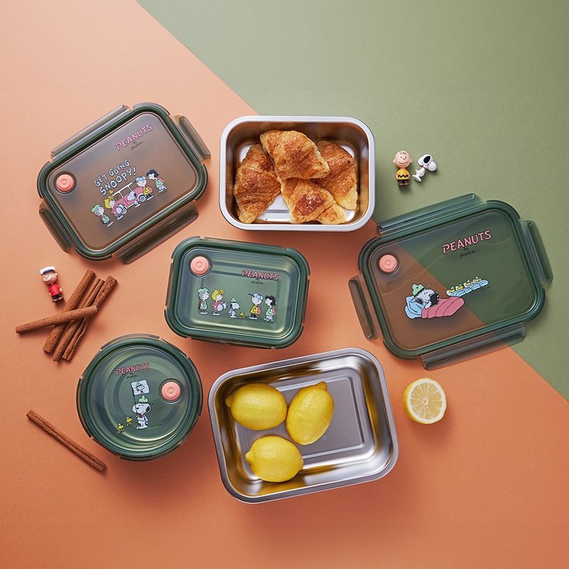 [Corning tableware] SNOOPY camping fun Stainless Steel crisper 720ml - Lunch Boxes - Stainless Steel Green