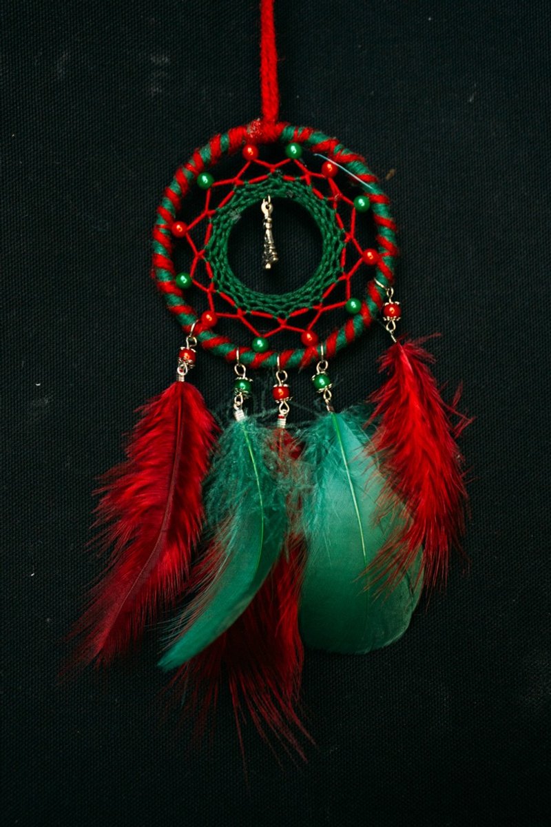 Handmade Dreamcatcher - 【Christmas Tree - Red】 - ของวางตกแต่ง - วัสดุอื่นๆ สีเขียว