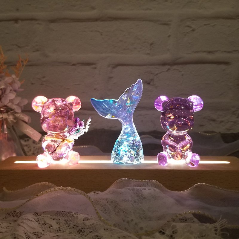 [Additional Purchase Item] Flower Holding Bear/Mermaid Tail with Preserved Flower Letters Night Light. Single shot will not be shipped. - โคมไฟ - เรซิน 