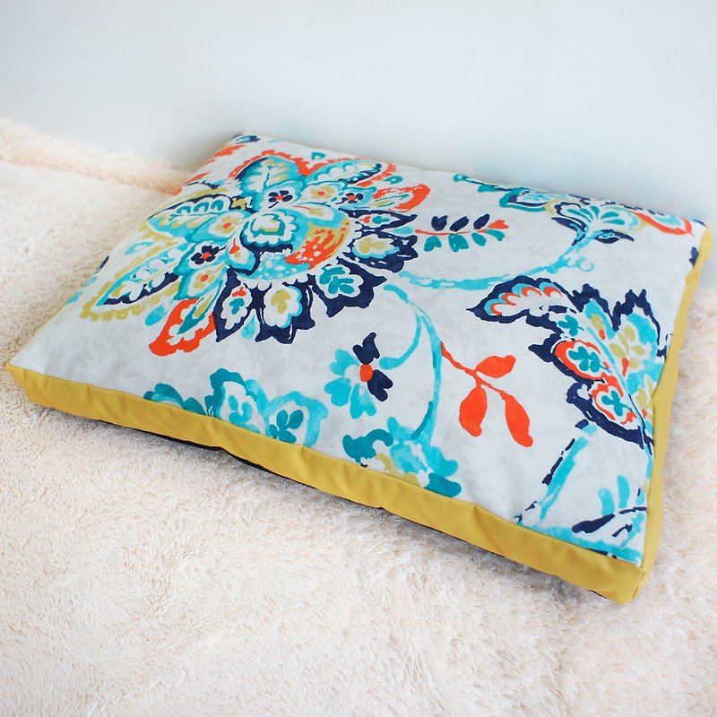 Washable. Watercolor flower pet sleeping pad - ที่นอนสัตว์ - ผ้าฝ้าย/ผ้าลินิน สีส้ม
