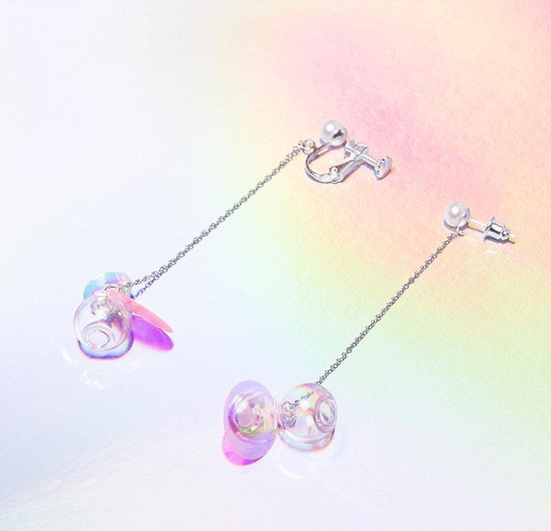 YUNSUO-original design-pink glass ball neon flakes long earrings - Earrings & Clip-ons - Gemstone Multicolor