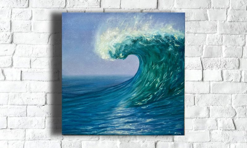 Wave Oil Painting Original, Painting On Canvas, Seascape Wall Decor, Ocean Art - Posters - Other Materials Blue