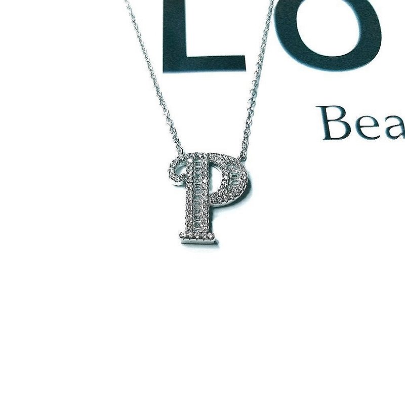 I JEWELRY top European and American popular English alphabet P Stone sterling silver necklaces sterling silver guarantee card attached - Necklaces - Sterling Silver Silver