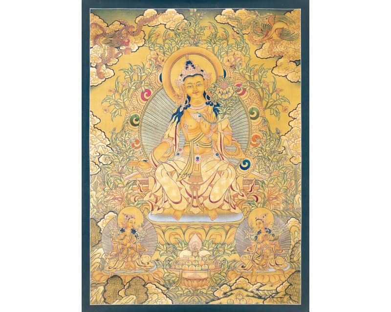 金色彌勒佛唐卡 – 飾以金箔的傳統喜馬拉雅藝術品 - 壁貼/牆壁裝飾 - 其他材質 多色
