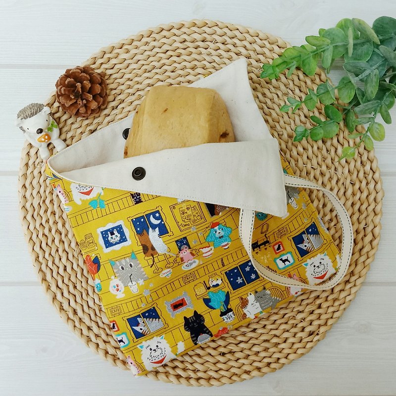 【食物袋】小食袋/貓咪日常 - 便當盒/飯盒 - 棉．麻 橘色