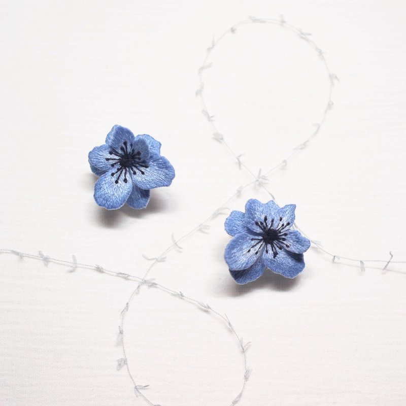 Silver Handmade Embroidered Earrings - Earrings & Clip-ons - Thread Blue