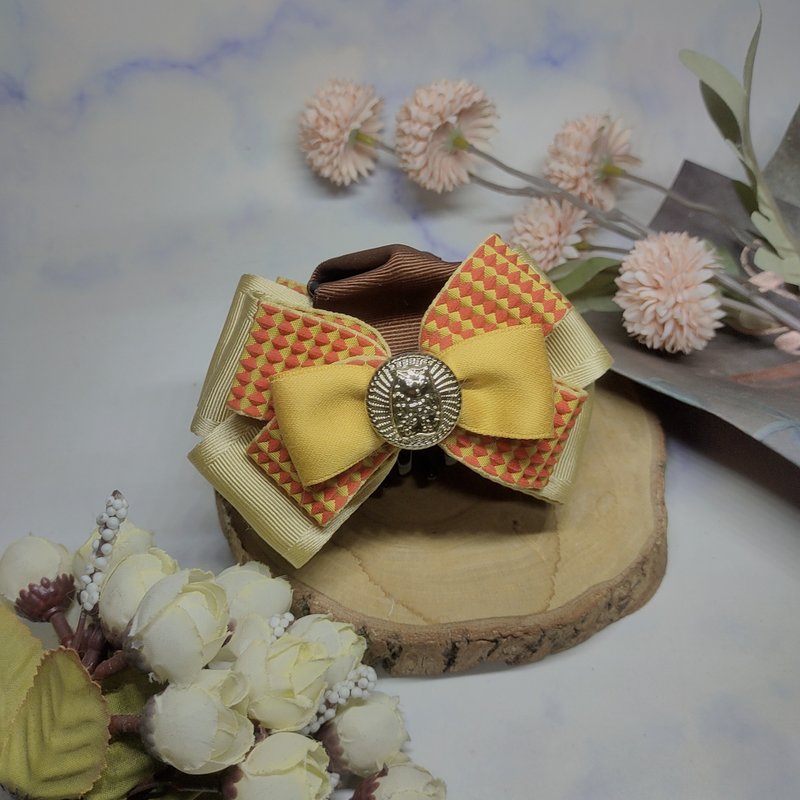 Khaki interlaced orange dots-shark clip banana clip spring clip - Hair Accessories - Cotton & Hemp Gold