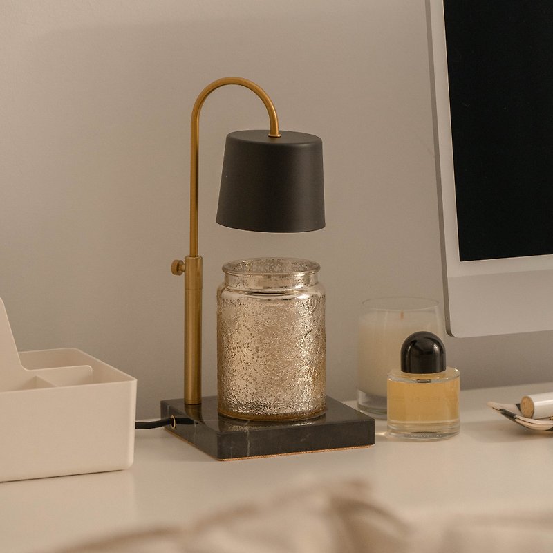 HOOOME 香り付きキャンドルウォーミングランプ - 調節可能なリフティングマーブルモデル (ブラック/タイミング) ワックス蝋ランプ 調光可能 - 照明・ランプ - 金属 ブラック